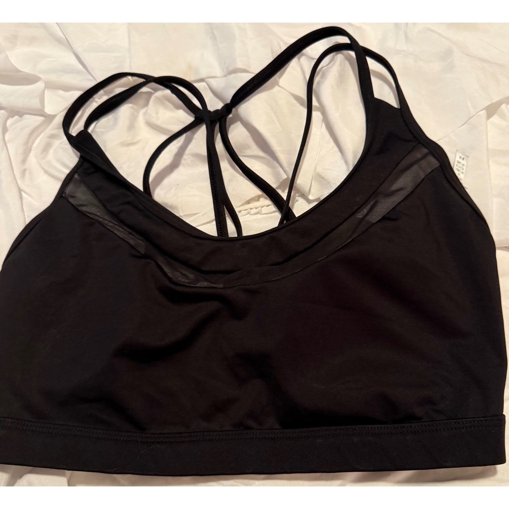 Victoria Sport Strappy Cage Back Mesh Panel Sports Bra Black Medium